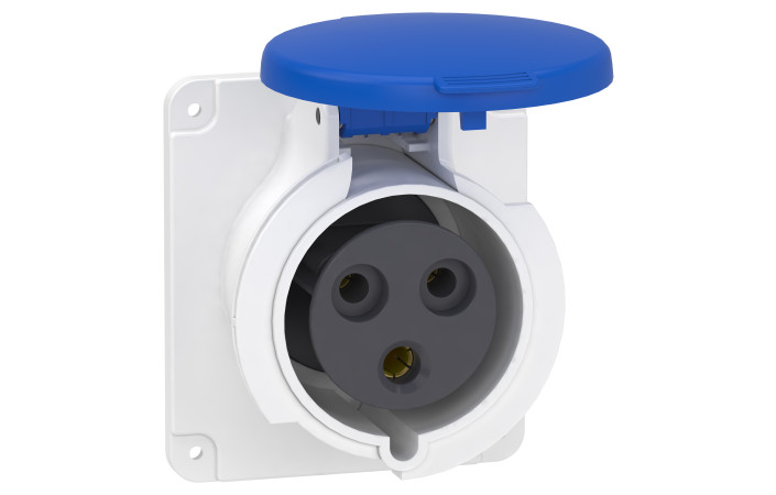 Розетка PratiKa, пряма, 32A, 2P + E, 200-250 B AC, з'єднання гвинтами, панельна - Зображення shnider_PKF32G423_Image.jpg