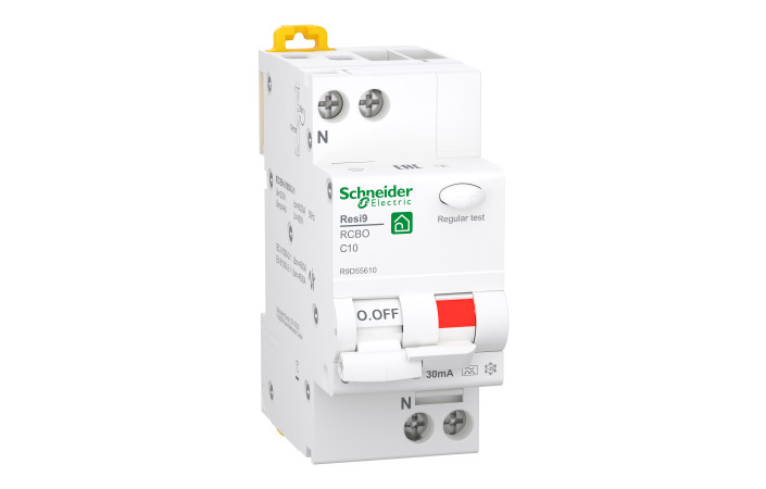 Диференційний автоматичний вимикач RESI9 10А, 30мA, 1P+N, 6кA, крива С, тип А - Зображення shnider_R9D55610_Image.jpg
