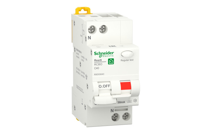 Диференційний автоматичний вимикач RESI9 40А, 30мA, 1P+N, 6кA, крива С, тип А - Зображення shnider_R9D55640_Image.jpg