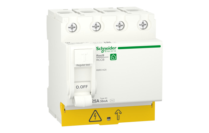 Диференційний вимикач навантаження RESI9 25A, 30мA, 4P, тип АС - Зображення shnider_R9R51425_Image.jpg