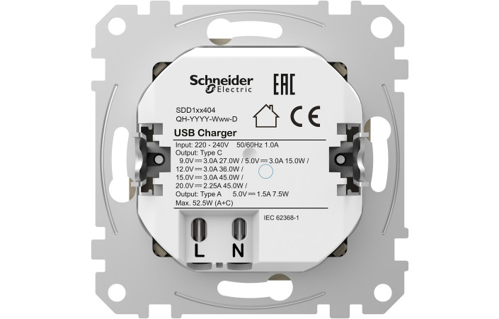 USB розетка A+C, 3 A, 45 Вт, Білий Sedna Design - Зображення shnider_SDD111404_IOP_Back_CL.jpg