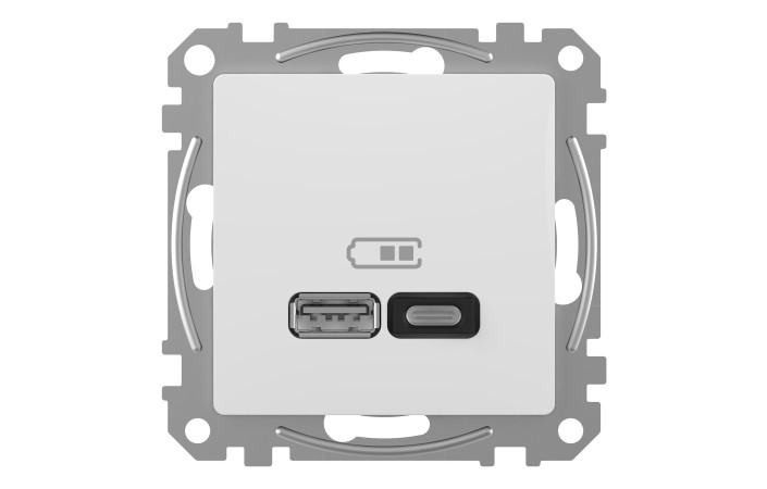 USB розетка A+C, 3 A, 45 Вт, Білий Sedna Design - Зображення shnider_SDD111404_IOP_front_CL.jpg