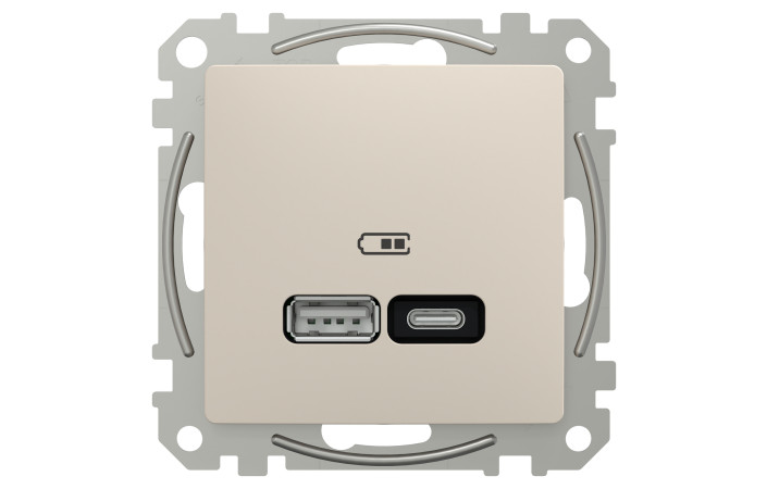 USB розетка, Sedna Design & Elements, тип A+C, 3 A, 21 Вт, бежевий - Зображення shnider_SDD112405_IOP-front_CL.jpg