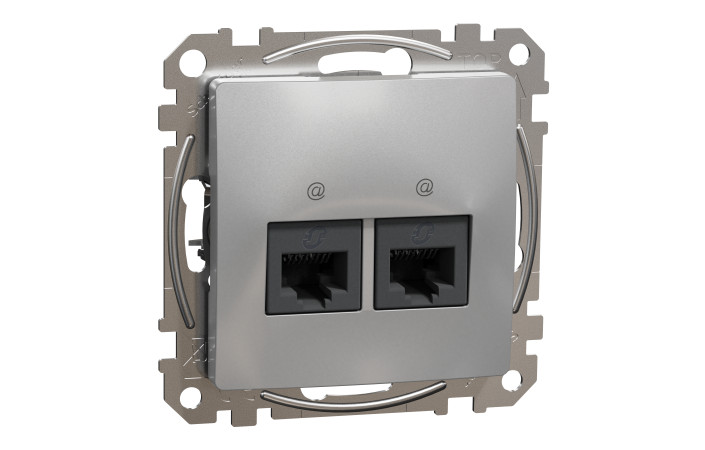 Data socket, Sedna Design & Elements, 2xRJ45 CAT6 UTP, PRO, aluminium - Зображення shnider_SDD113462_IOP-def_CL.jpg