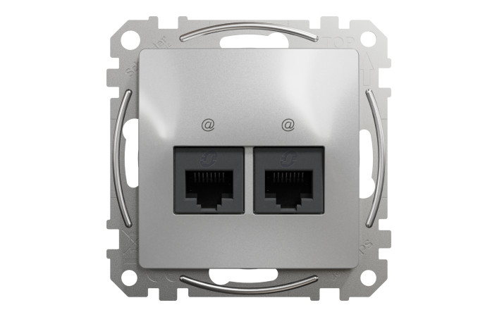 Data socket, Sedna Design & Elements, 2xRJ45 CAT6 UTP, PRO, aluminium - Зображення shnider_SDD113462_IOP-front_CL.jpg