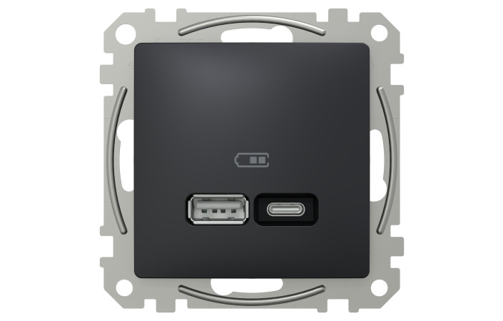 USB розетка, Sedna Design & Elements, тип A+C, 3 A, 21 Вт, чорний - Зображення shnider_SDD114405_IOP-front_CL.jpg