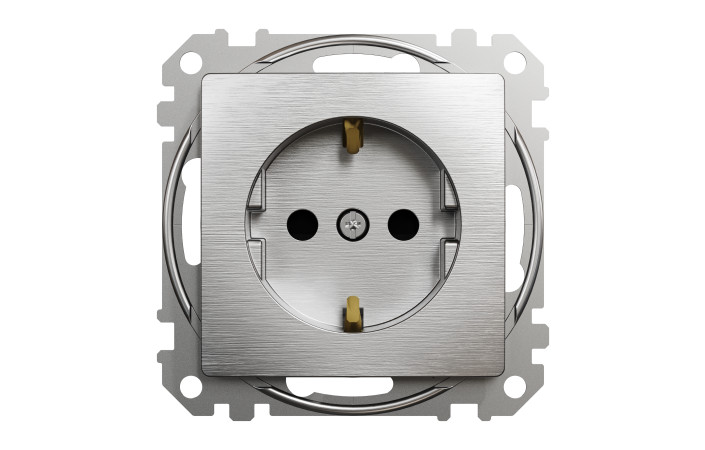 Розетка з заземленням та зі шторками Матовий алюміній Sedna Elements - Зображення shnider_SDD170022_IOP-front_WD20.jpg