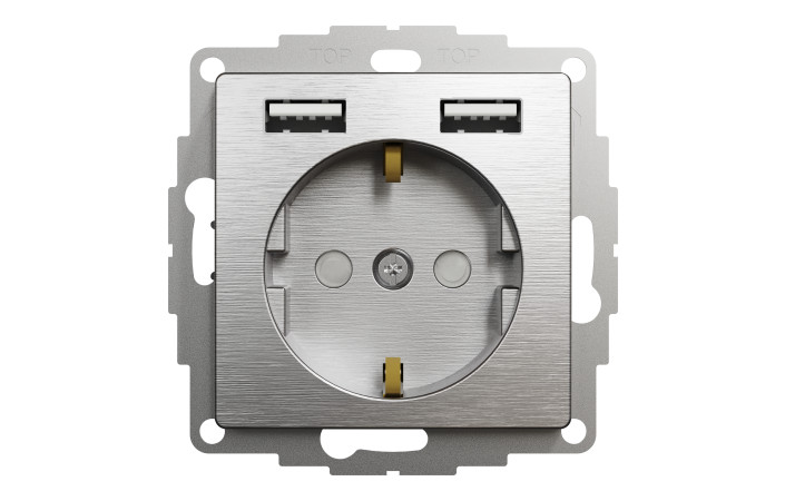 Розетка з заземленням + 2 USB тип А Матовий алюміній Sedna Elements - Зображення shnider_SDD170052_IOP-front_CL.jpg
