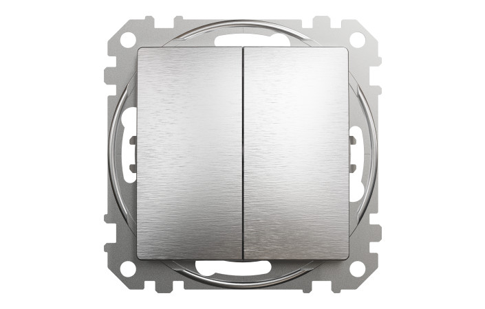 Кнопковий двоклавішний вимикач 10A, матовий, алюміній Sedna Design & Elements - Зображення shnider_SDD170118_IOP-front_CL.jpg