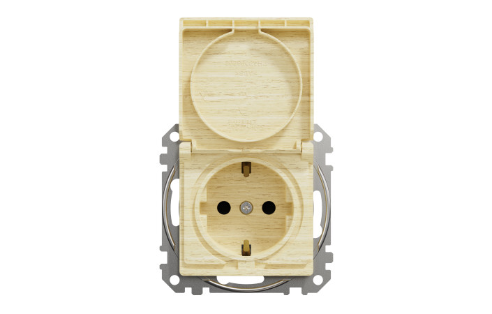 Розетка з заземленням та зі шторками, з кришкою Береза Sedna Elements - Зображення shnider_SDD180024_IOP-front_WD.jpg