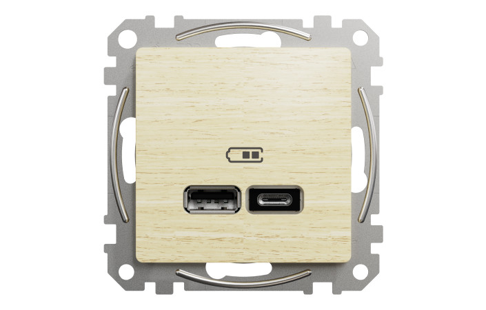 USB розетка типу А+С, 2,4 А, Береза Sedna Elements - Зображення shnider_SDD180402_IOP-front_WD20.jpg
