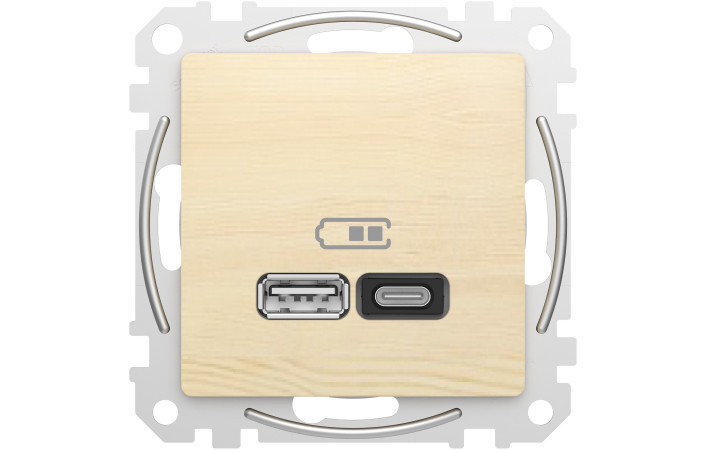 USB розетка A+C, 3 A, 45 Вт, Береза Sedna Elements - Зображення shnider_SDD180404_IOP_Front_CL.jpg