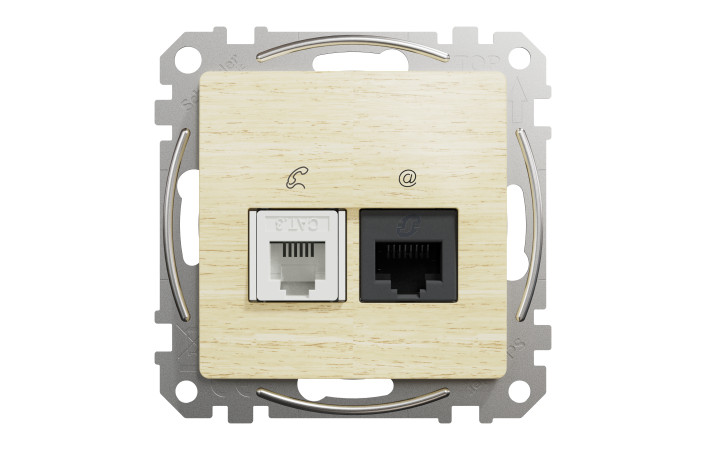 Розетка телекомунікаційна RJ45+RJ11 6UTP, береза, Sedna Design & Elements - Зображення shnider_SDD180468_IOP-front_WD20.jpg