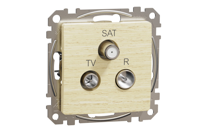 TV-SAT-R socket, Sedna Design & Elements, male IEC, female IEC, terminal, 4dB, PRO, wood birch impression - Зображення shnider_SDD180481_IOP-def_WD20.jpg