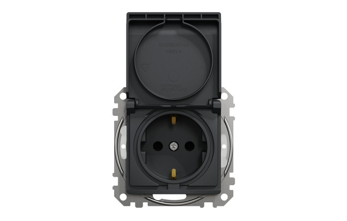 Розетка з заземлення, зі шторками, та з кришкою IP44 Чорний Sedna Design - Зображення shnider_SDD214024_IOP-front_WD.jpg