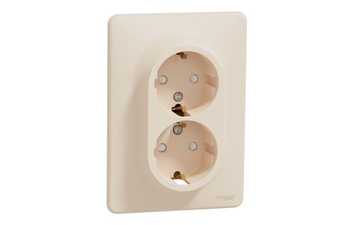 Подвійна розетка з заземленням та зі шторками Бежевий Sedna Design - Зображення shnider_SDD312221_IOP-default_WD20.jpg