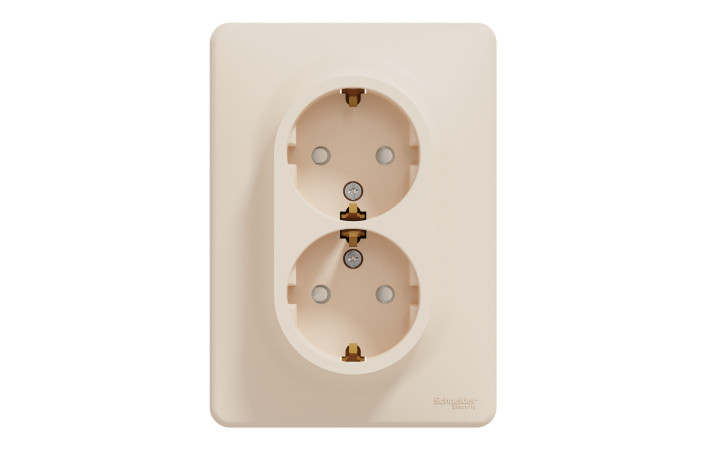 Подвійна розетка з заземленням та зі шторками Бежевий Sedna Design - Зображення shnider_SDD312221_IOP-front_WD20.jpg