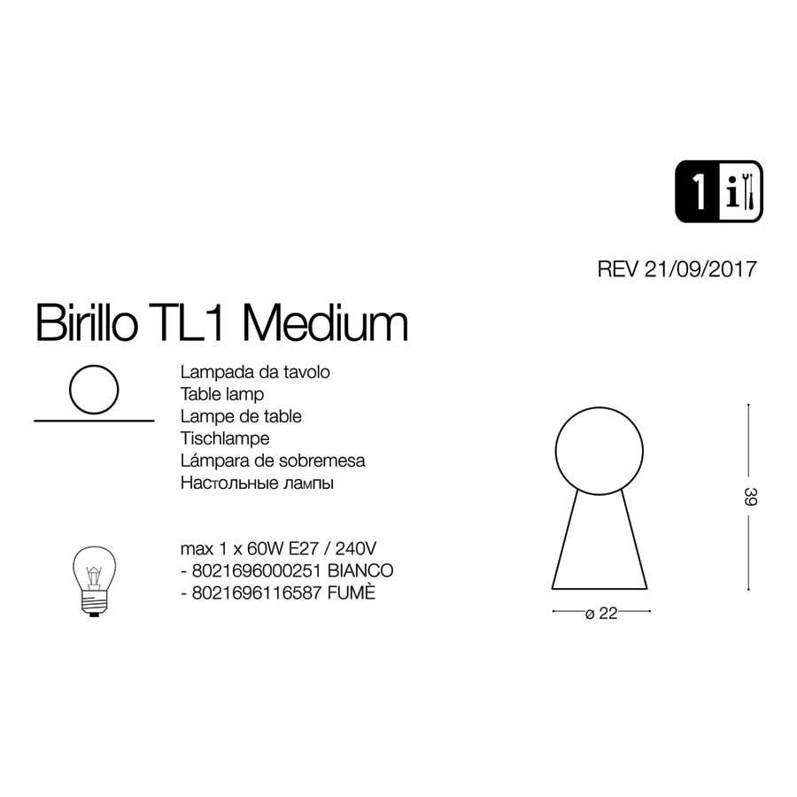 Настільна лампа BIRILLO TL1 MEDIUM BIANCO (000251), IDEAL LUX - Зображення 000251--.jpg