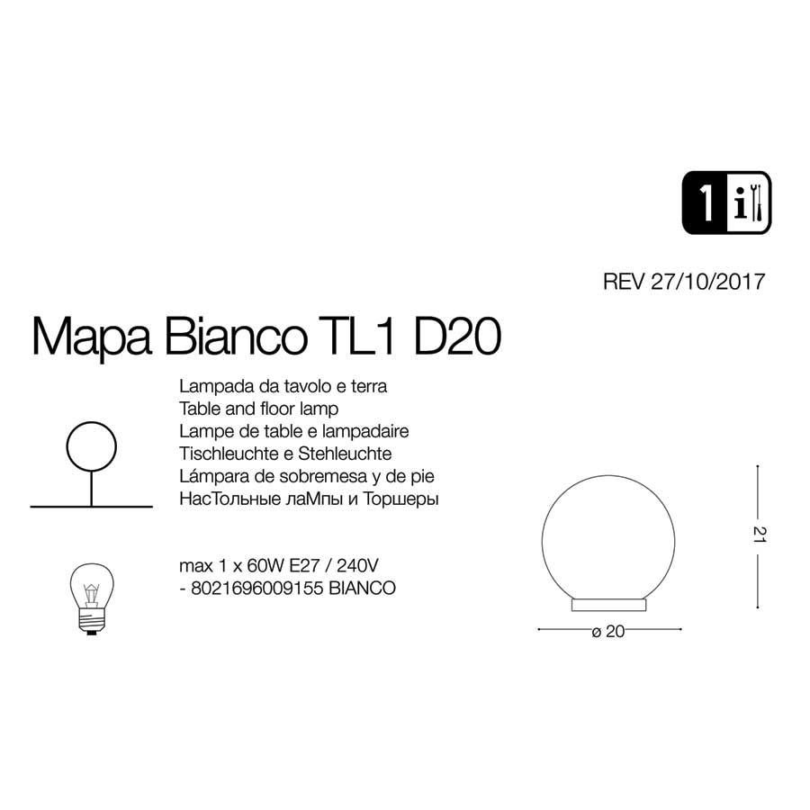 Настільна лампа MAPA TL1 D20 BIANCO (009155), IDEAL LUX - Зображення 009155-1.jpg