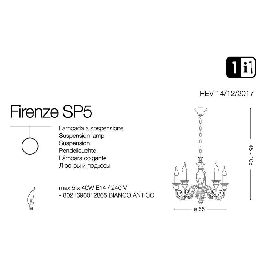 Люстра FIRENZE SP5 BIANCO ANTICO (012865), IDEAL LUX - Зображення 012865--.jpg