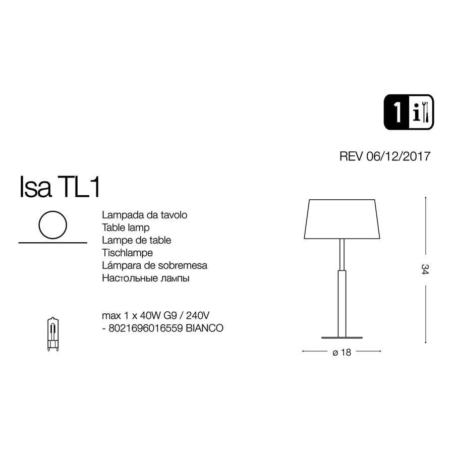 Настільна лампа ISA TL1 (016559), IDEAL LUX - Зображення 016559-1.jpg