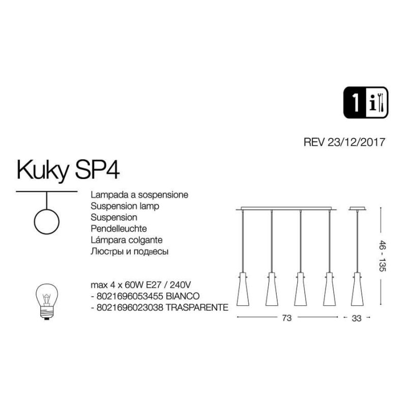 Люстра KUKY SP4 TRASPARENTE (023038), IDEAL LUX - Зображення 023038-.jpg