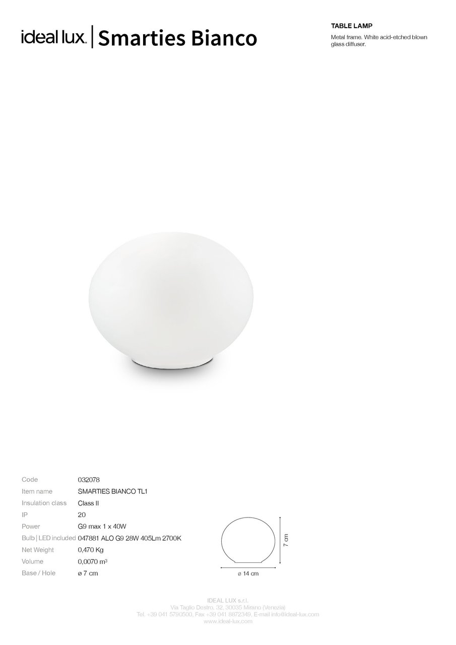 Настільна лампа SMARTIES TL1 BIANCO (032078), IDEAL LUX - Зображення 032078_SC.jpg