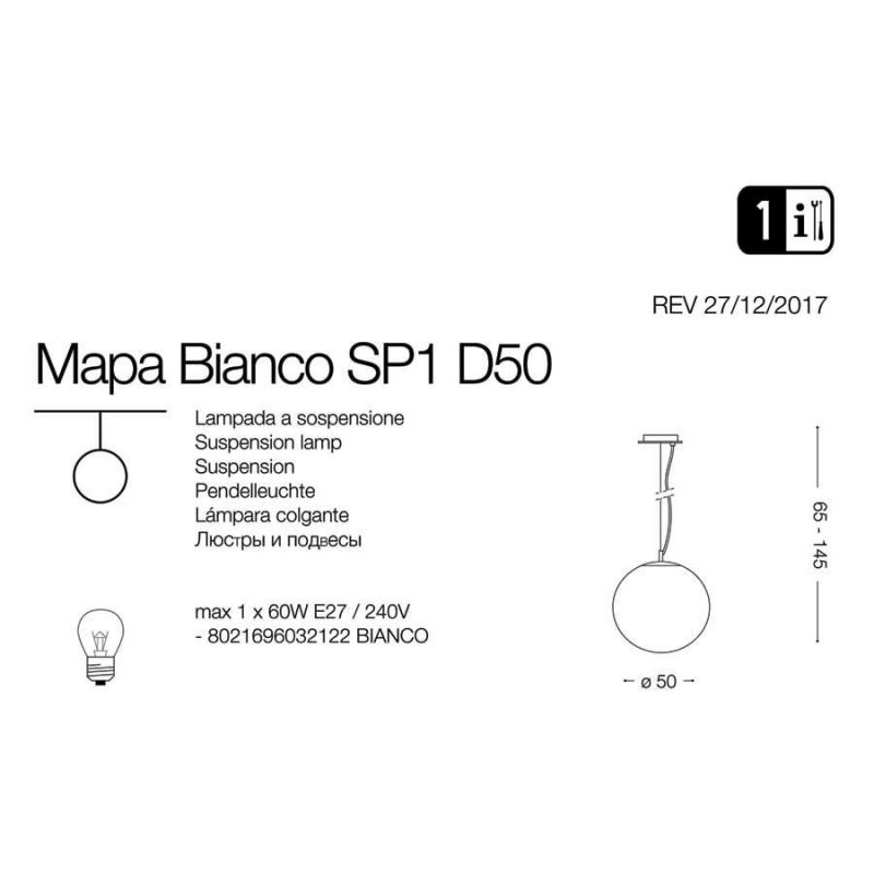 Люстра MAPA SP1 D50 BIANCO (032122), IDEAL LUX - Зображення 032122-1.jpg