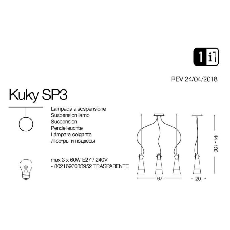 Люстра KUKY SP3 TRASPARENTE (033952), IDEAL LUX - Зображення 033952-1_.jpg