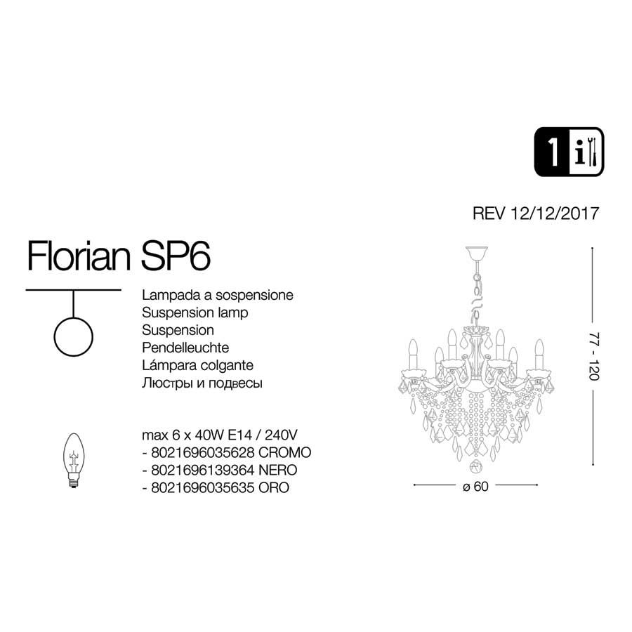 Люстра FLORIAN SP6 ORO (035635), IDEAL LUX - Зображення 035635-.jpg