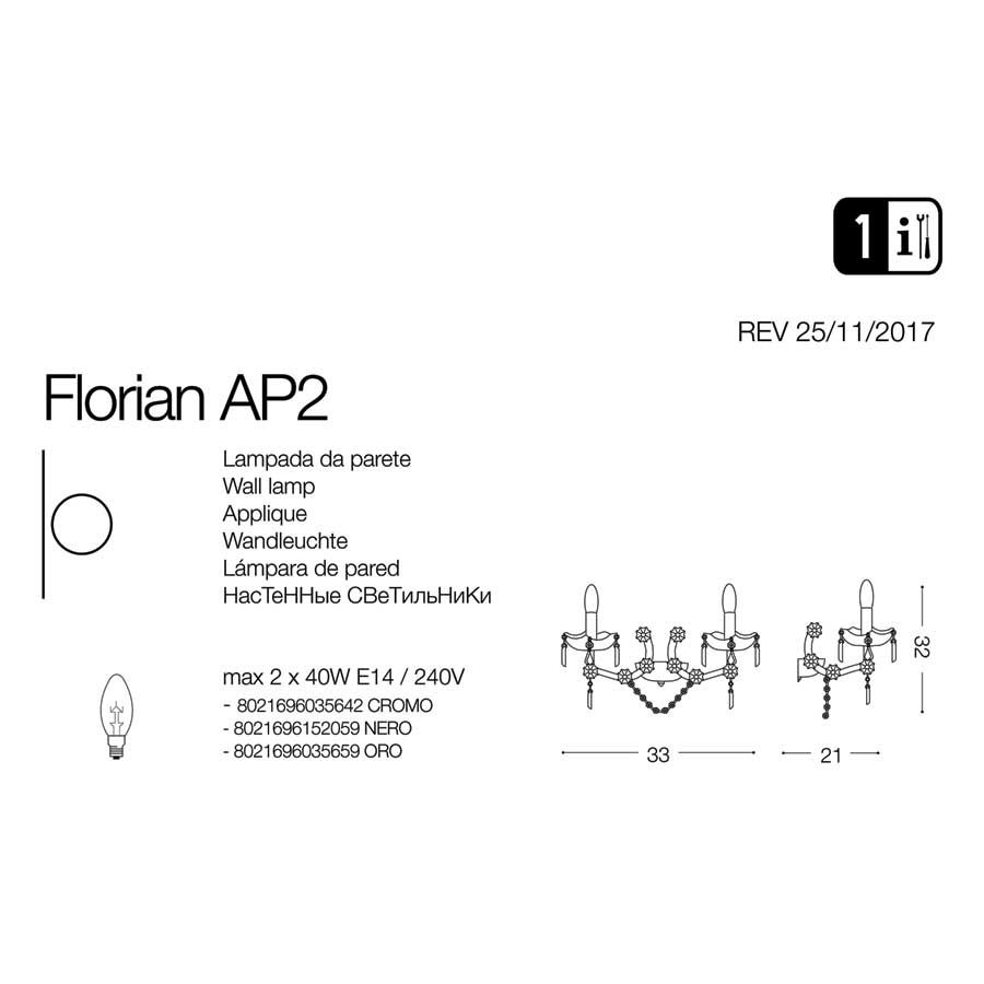 Бра FLORIAN AP2 ORO (035659), IDEAL LUX - Зображення 035659-.jpg