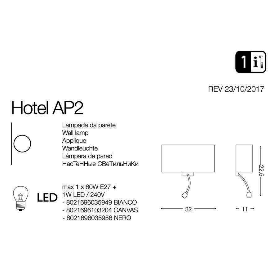 Бра HOTEL AP2 BIANCO (035949), IDEAL LUX - Зображення 035956-.jpg