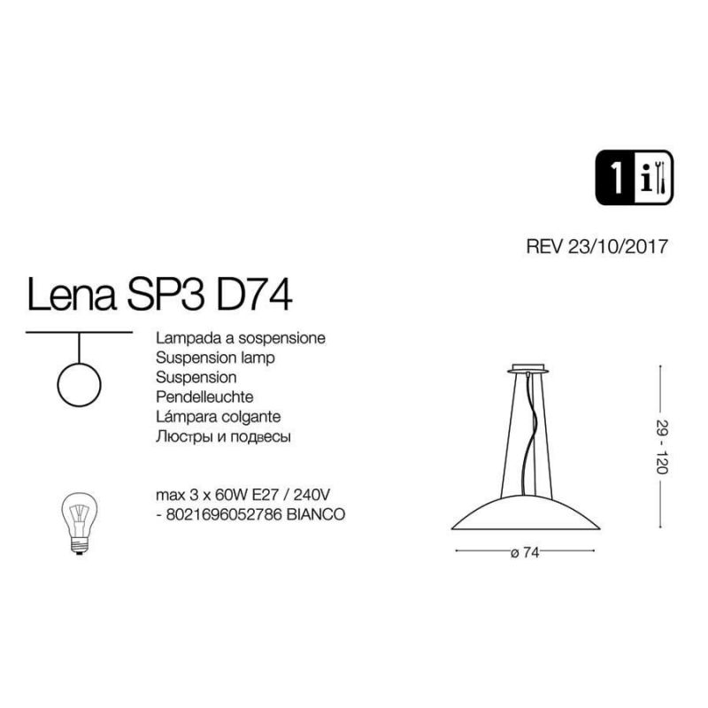 Люстра LENA SP3 D74 BIANCO (052786), IDEAL LUX - Зображення 052786-1.jpg