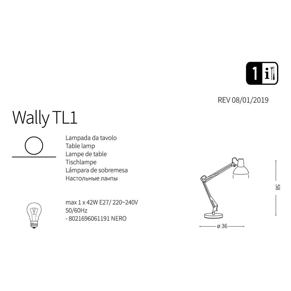 Настольная лампа WALLY TL1 (061191), IDEAL LUX - Зображення 061191-1.jpg