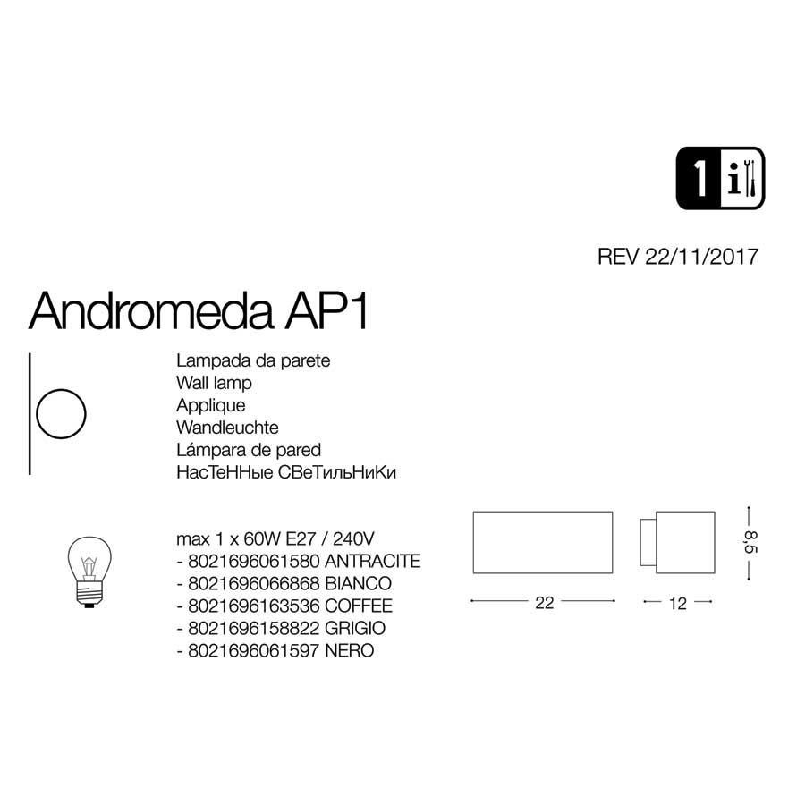 Світильник вуличний ANDROMEDA AP1 NERO (061597), IDEAL LUX - Зображення 061580-.jpg
