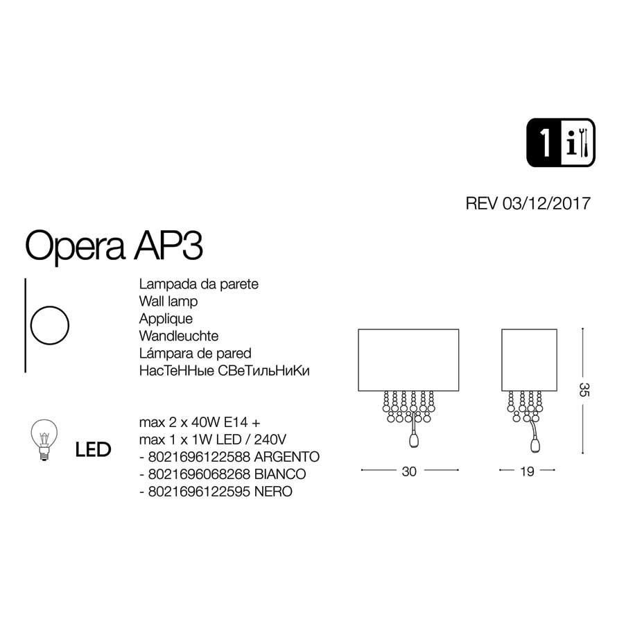 Бра OPERA AP3 BIANCO (068268), IDEAL LUX - Зображення 068268-.jpg