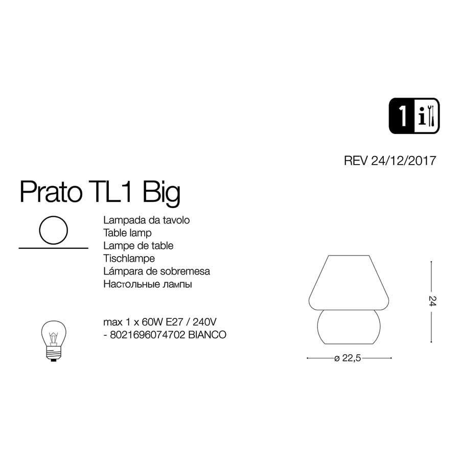 Настольная лампа PRATO TL1 BIG BIANCO (074702), IDEAL LUX - Зображення 074702-1.jpg