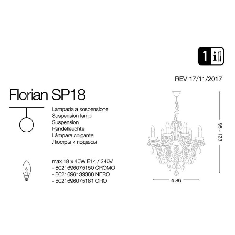 Люстра FLORIAN SP18 ORO (075181), IDEAL LUX - Зображення 075150-.jpg