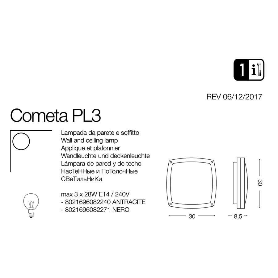 Світильник вуличний COMETA AP3 NERO (082271), IDEAL LUX - Зображення 082240-.jpg