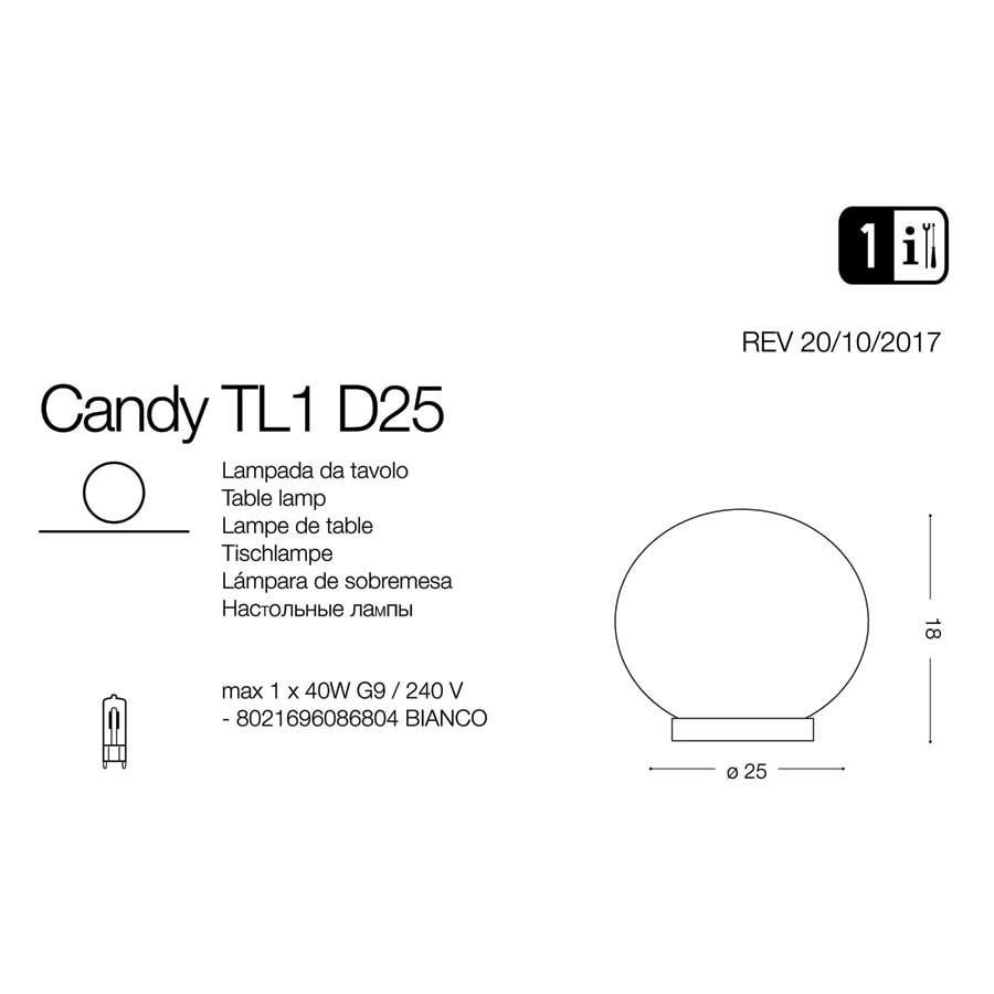 Настільна лампа CANDY TL1 D25 (086804), IDEAL LUX - Зображення 086804-1.jpg