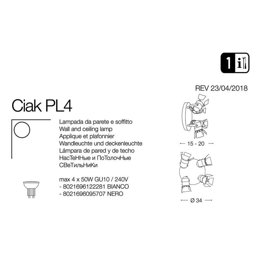 Спот CIAK PL4 (095707), IDEAL LUX - Зображення 095707-.jpg