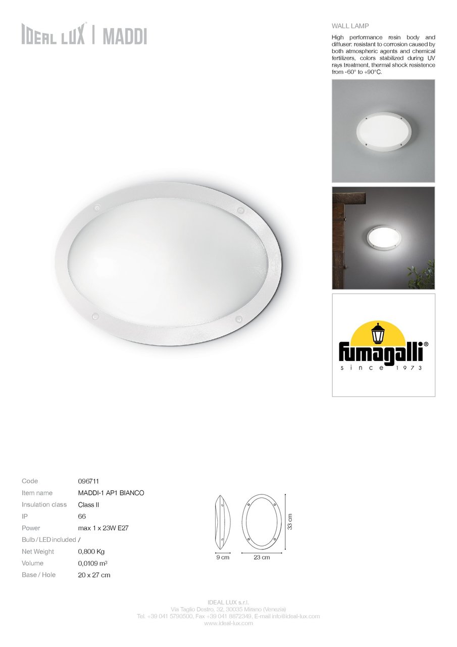 Світильник вуличний MADDI-1 AP1 BIANCO (096711), IDEAL LUX - Зображення 096711_SC.jpg