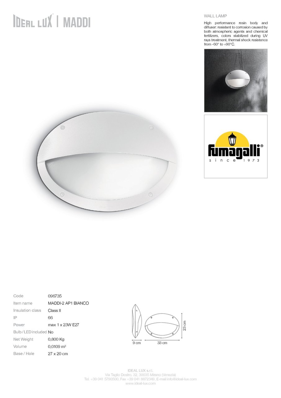 Світильник вуличний MADDI-2 AP1 BIANCO (096735), IDEAL LUX - Зображення 096735_SC.jpg