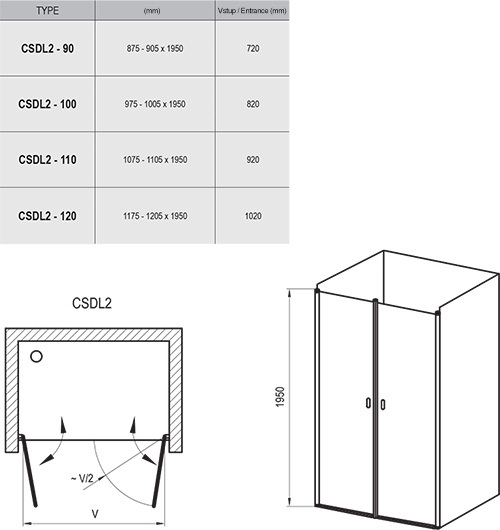 Душові двері двохелементні CSDL2-90 Transparent, (0QV7CC0LZ1) RAVAK - Зображення 0QV7C10LZ1-2.jpg