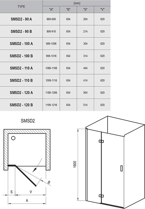 Душові двері двоелементні SMARTLINE SMSD2-120 B-L Transparent, RAVAK - Зображення 0SL7AA00Z1-2.jpg