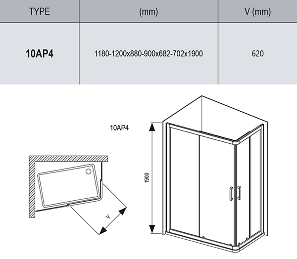 Душова кабіна 10AP4-120-90 Transparent, (0ZVG70C00Z1) RAVAK - Зображення 0ZVG70C00Z1-2.jpg