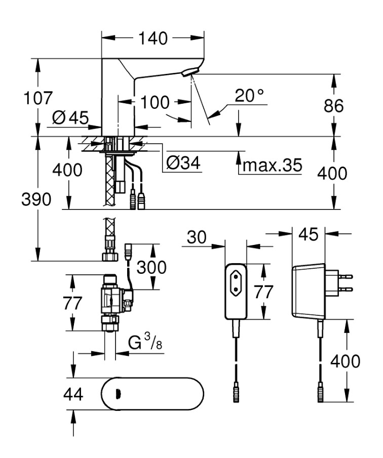 Змішувач для умивальника електронний Euroeco Cosmopolitan E (36269000), Grohe - Зображення 0f9b6-36269-1.jpg
