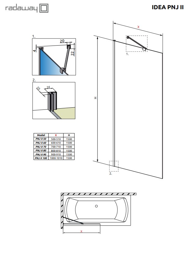 Шторка для ванни Idea PNJ II 80, RADAWAY - Зображення 10001050-01-01-2.jpg