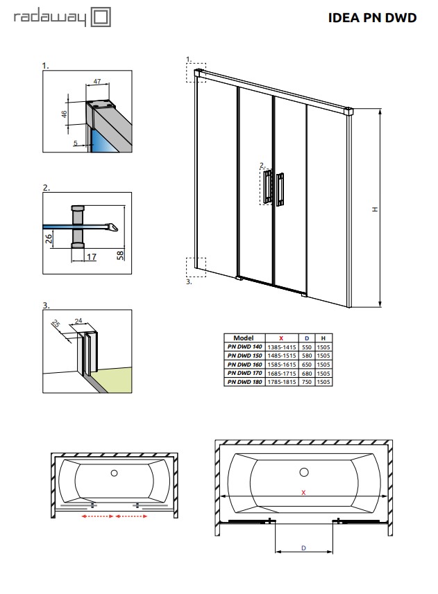 Двері для ванни Idea PN DWD 170, RADAWAY - Зображення 10004140-01-01-2.jpg