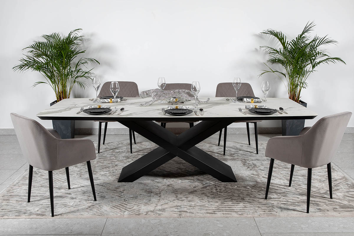 Стол обеденный Belfort Laminam Bianco Statuario Venato 100х240х76 Аква Родос - Зображення